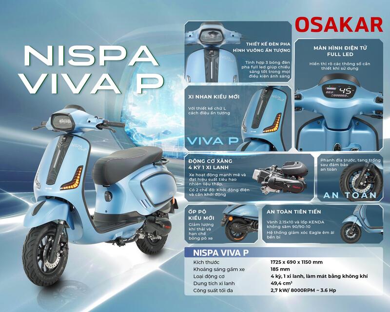 Xe 50cc Viva-P nổi bật với nhiều tính năng nổi bật đem đến cho bạn trải nghiệm an toàn và tiện lợi khi sử dụng
