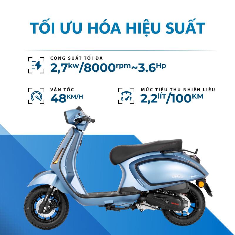 Xe máy 50cc tay ga OSAKAR Viva P được trang bị công nghệ hiện đại giúp bạn tiết kiệm nhiên liệu đáng kể