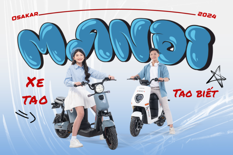 Xe máy điện OSAKAR Mandi mang kiểu dáng hiện đại, năng động, rất phù hợp với người dùng trẻ tuổi