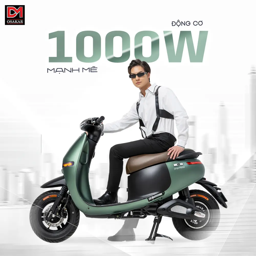 OSAKAR Gogo trang bị động cơ 1000W mạnh mẽ, giúp xe vận hành êm ái, tăng tốc nhanh và di chuyển linh hoạt trên nhiều địa hình khác nhau
