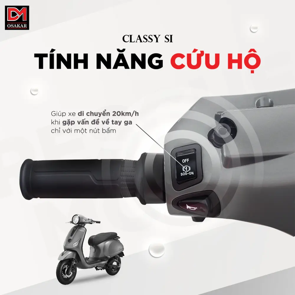 Nút cứu hộ SOS Mode trên OSAKAR Classy SI giúp bạn yên tâm lái xe an toàn
